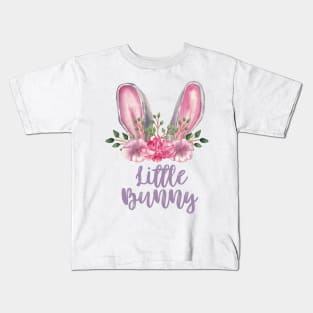 Little Bunny White Bunny Ears with Pink Flowers Kids T-Shirt